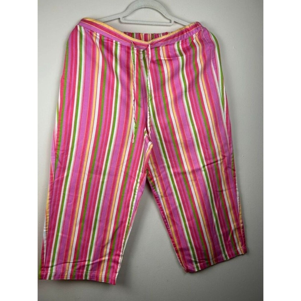 VTG Candy Stripe XL Beach Pants Pink Capri Summer 100%Cotton Lounge Islandcore
